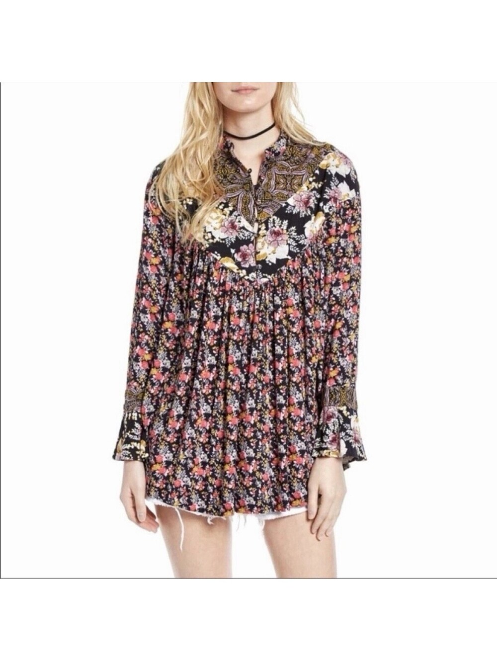 Free People Cottagecore Wildflower Fields Tunic Top Floral Boho Chic Country L